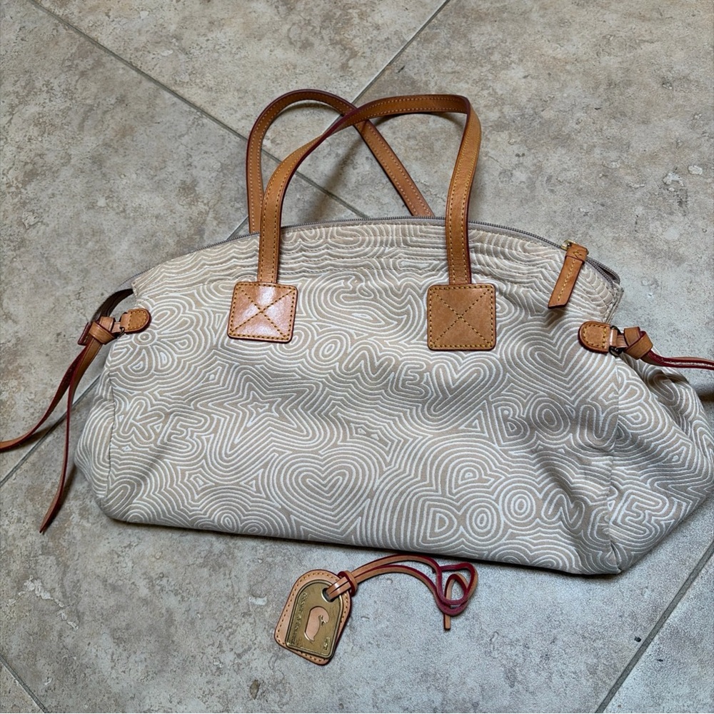 Canvas Tote Bag with Leather Trim - Beige - Picture 14 of 16